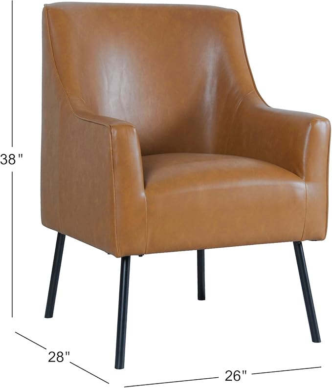 HomePop Modern Accent Chair, Homepop Home Décor, Accent Chairs for Living Room & Bedroom, Fabric Reading Living Room Side Chair, Single Sofa with Lounge Seat and Metal Legs- Carmel Faux Leather