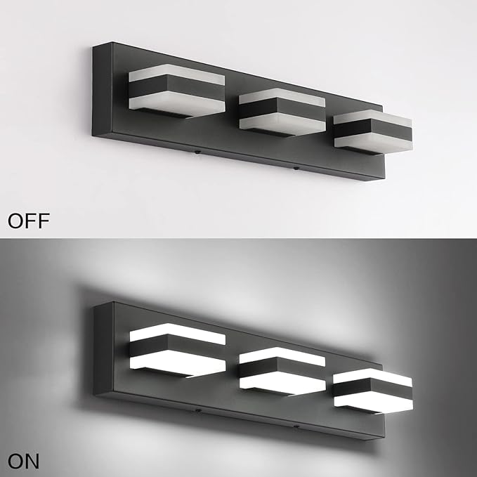 SOLFART Black Bathroom Vanity Light Fixtures Over Mirror LED Dimmable 3 Lights Bath Lighting Restroom Light Modern Vanity Lights for Bathroom Bath Lights
