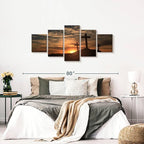 Elephant Stock Cross Silhouettes Wall Art Multi Piece Canvas - 5 Panel Christian Pictures Decor - Digital Design Canvas Print - Christian Wall Decor - 68" X 30"