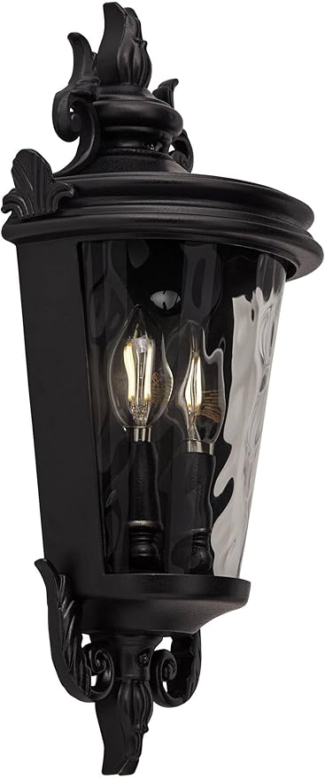 John Timberland Casa Marseille European Outdoor Wall Light Fixture Textured Black Scroll 17" Clear Hammered Glass for Exterior House Porch Patio Outside Deck Garage Yard Front Door Garden Home