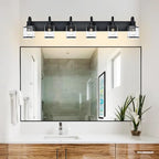6 Light Bathroom Vanity Lights Fixtures, Black Bathroom Wall Lights Modern Bath Wall Mounted Lights with Clear Glass Shade Wall Light for Mirror Bed Hallway (E26 Base)