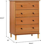 Walker Edison Modern Tall 4-Drawer Solid Wood Dresser Bedroom Storage Drawer Organizer Closet Hallway, 40 Inch, Caramel