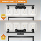 Modern 4 Light Bathroom Light Fixtures, 24 inch Black Vanity Lights for Bathroom with Clear Glass, Bathroom Vanity Light for Mirror Kitchen Living Room Hallway Cabinet Porch
