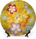 Ceramic Display Plate, Floral Ceramic Hanging Decorative Plate, Vibrant Daisies Cheerful, 7 Inch, Household Custom Ceramic Plate, Multicolor