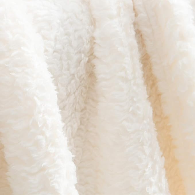 Ultra Soft Cozy Sherpa Throw Blanket, Solid Antique White Light Weight Warm Decorative Boho Style Plush Throw Blanket Cover for Sofa, Couch, Bedroom,Travel, Pattern Reversible, 60”x80”