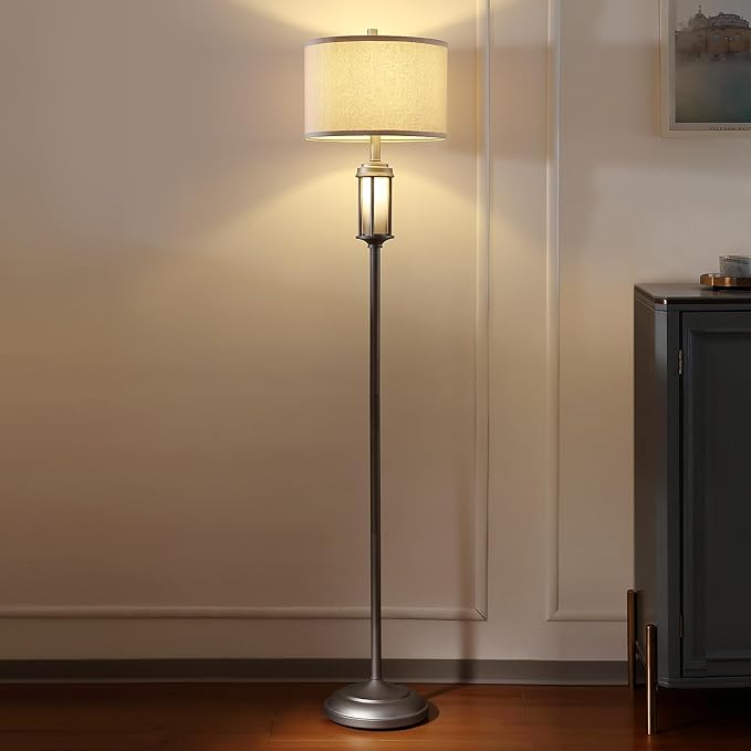 65'' Industrial Floor Lamp for Living Room Bedroom with 2 Light Sources, Modern Metal Tall Standing Lamp with Nightlight, Rustic Floor Light for Home Office Corner, Bulbs Included