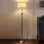 65'' Industrial Floor Lamp for Living Room Bedroom with 2 Light Sources, Modern Metal Tall Standing Lamp with Nightlight, Rustic Floor Light for Home Office Corner, Bulbs Included
