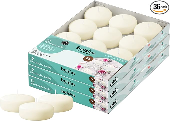 BOLSIUS 3 Inch Ivory Floating Candles - 36 Count Unscented - Premium European Quality - Imbue Breathtaking Ambiance for Romantic Wedding Centerpieces, Decorations, Events, Pool, Holiday, and Parties