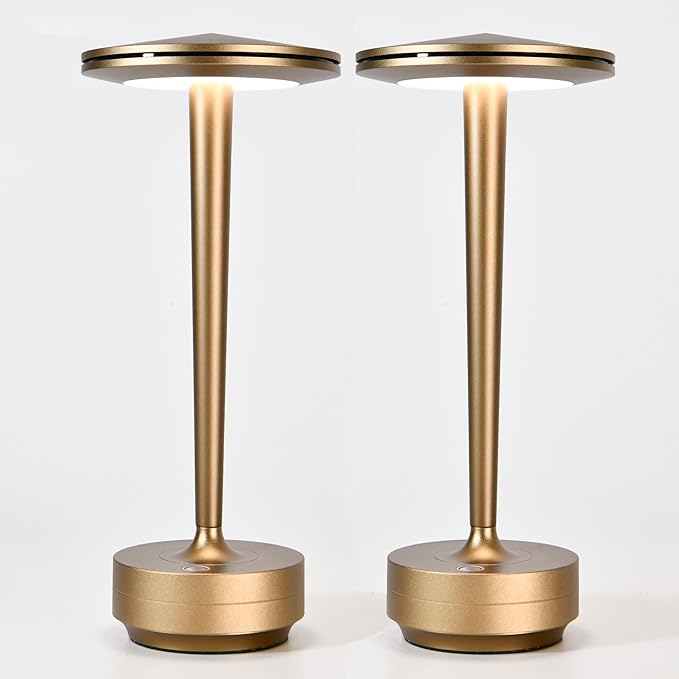 Cordless Table Lamp Rechargeable,6000mAh Battery Operated LED Desk Lamp 3 Color Stepless Touch Dimming,Waterproof Portable Memory Function Light for Bedroom,Outdoor,Patio,Dining,Restaurant Bronze 2P
