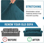 H.VERSAILTEX Sofa Slipcovers - 4 Piece Thick Velvet Couch Covers for 3 Cushion Couch with 3 Individual T Cushion Covers, Deep Teal