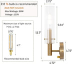 Modern Wall Sconces with Dimmer ON/Off Switch Gold Brushed Brass Bathroom Vanity Light Fixtures Striped Clear Glass Shades Indoor Wall Light for Mirror Living Room Bedroom Hallway Staircase