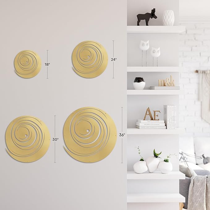 SIGNLEADER Metal Wall Art Decor Color Block Circles Minimalist Modern Abstract Wall Sculpture Hangings Home Decoration for Living Room, Bedroom, Bathroom, Kitchen, Outdoor - 18" Gold
