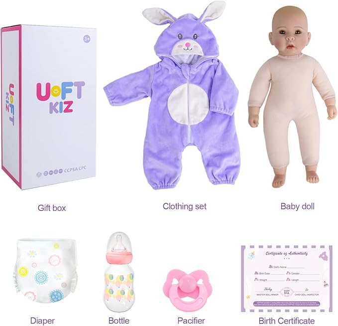 UOFTKIZ Real Life Baby Dolls - 17" Lifelike Baby Dolls, Soft Baby Doll with Open Eyes, Gifts for 3+ Years