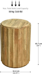 Fully Assembled Round Side Table with Gold Geometric Design & Wave Pattern, Solid Wood End Table Nightstand for Living Room, Bedroom, Office, 18 Inch (Wavy Natural Wood)