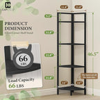 CAPHAUS 4 Tier Corner Shelf - 46.5-Inch Tall Black Metal Corner Bookcase, Small Display Stand for Bathroom, Living Room, Home, Office