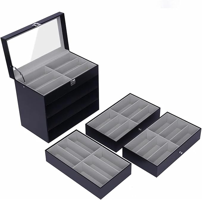 4 Layer Sunglass Organize Box 24 Slots Multiple Glasses Organizer Eyeglass Sunglass Storage Box Display,Black