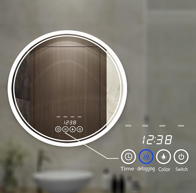 Wall-Mounted Round Bathroom Mirror with LED-Lights - 32 Inch Vanity Mirrors with Dimmable (32" x 32",Frameless)