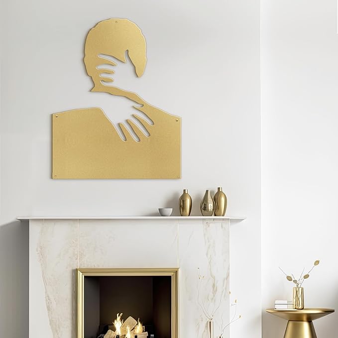 SIGNLEADER Metal Wall Art Decor Love Romance Minimalist Modern Abstract Wall Sculpture Hangings Home Decoration for Living Room, Bedroom, Bathroom, Kitchen, Outdoor - 18" Gold