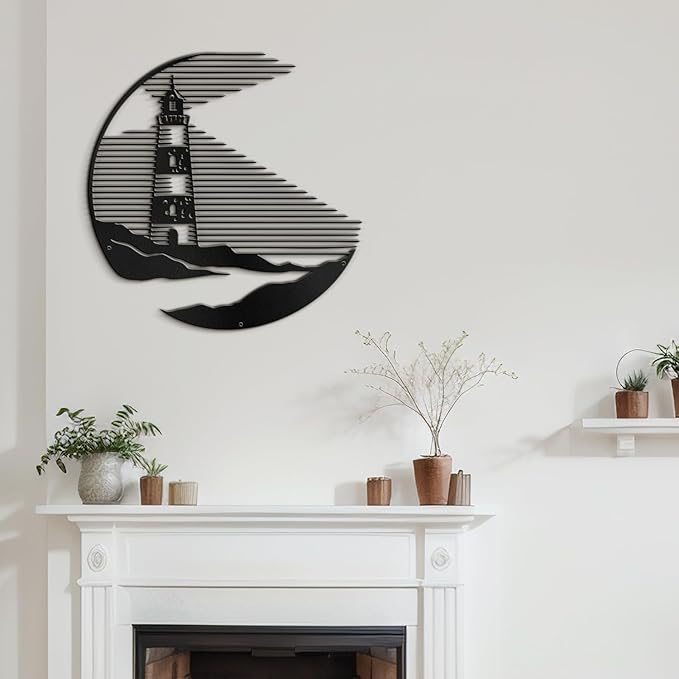 SIGNLEADER Metal Wall Art Decor Lighthouse Minimalist Modern Abstract Wall Sculpture Hangings Home Decoration for Living Room, Bedroom, Bathroom, Kitchen, Outdoor - 24" Black
