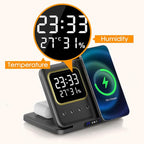 IHAO 5in1 Multi Functional Wireless Charger with Digital Clock 18W Fast Charge Night Light Temperature Display Magnetic Attraction Compliant for iPhone, Apple Watch and Qi Headphone-DH13 Black