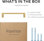 Ravinte 25 Pack Solid 5 Inch Square Cabinet Handles - Brushed Brass Drawer Pulls - Kitchen Hardware Handles