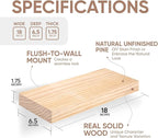 Homeforia 18 inch Wood Floating Shelves, High End Solid Natural Wood 18inch Floating Shelf for Wall Mounted, Unfinished Wooden 18in Floating Shelves, Heavy Duty Bracket, 18 X 6.5 X 1.75 inch, Set of 2