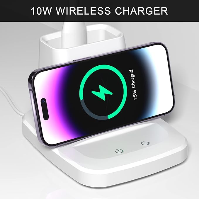Desk Lamp with Wireless Charger - LED Desk Lamps for Home Office with Pen Holder, 800LM, 3 Color Modes, Flexible Arm, Eye-Caring White Table Lamps for Home College Dorm Room Christmas Gifts