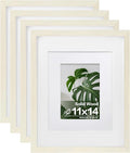 Egofine 11x14 Picture Frames Set of 4, Made of Solid Wood Covered by Plexiglass 5x7 and 8x10 with Mat or 11x14 without Mat, for Table Top Display and Wall Mounting Photo Frame Beige