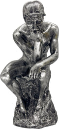 Thinker Statue Decor Office Desktop Bookcase Sculpture Accent Large DéCor Famous Rodin'S Thinker Art Collection Resin Figurine Desk Gifts for Men Modern Home Decorate (Silver)