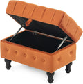 Artechworks Rectangular Storage Coffee Table Ottoman,Button Tufted Velet Upholstery Footstool Bedroom Ottoman for Living Room, Home Office, Space-Saving Storage Toy Box Stool, Caramel