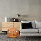 Aakriti Gallery Indian Pouf Footstool Ethnic Embroidered Pouf Cover, Indian Cotton Round Pouffe Ottoman Pouf Cover Pillow Ethnic Decor Art - Cover Only (Orange, 22x14)