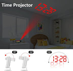Projection Alarm Clock for Bedroom Ceiling, 180° Rotatable Projector 7.4” Mirror RGB Digital LED Display 12/24H, 5 Level Brightness Dimmer, Dual Alarm Clock (White)
