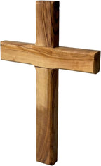 Spring Nahal Handcrafted Olive Wood Wall Cross from Bethlehem - Natural Finish Christian Crucifix with Certificate - 7.9 Inch / 20 cm