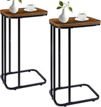 C Shaped End Table Set of 2, Small Side Table for Sofa and Bed, Couch Tables That Slide Under, Tall Tv Tray Table for Living Room, Bedroom, Rustic Brown & Black