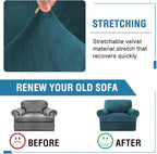 H.VERSAILTEX Sofa Cover 2 Piece T Cushion Armchair Slipcovers Velvet Couch Cover Furniture Protector Stretch T Cushion Sofa Covers for 1 Cushion Couch with 1 Individual T Cushion Covers, Deep Teal