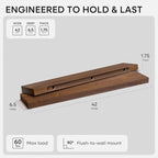 Homeforia Classic Walnut 42 inch Floating Shelf, High End Solid Real Wood Small 42inch Floating Shelves for Wall Mounted, 42in Floating Shelves, Heavy Duty Bracket, 42 X 6.5 X 1.75 inches, Set of 3
