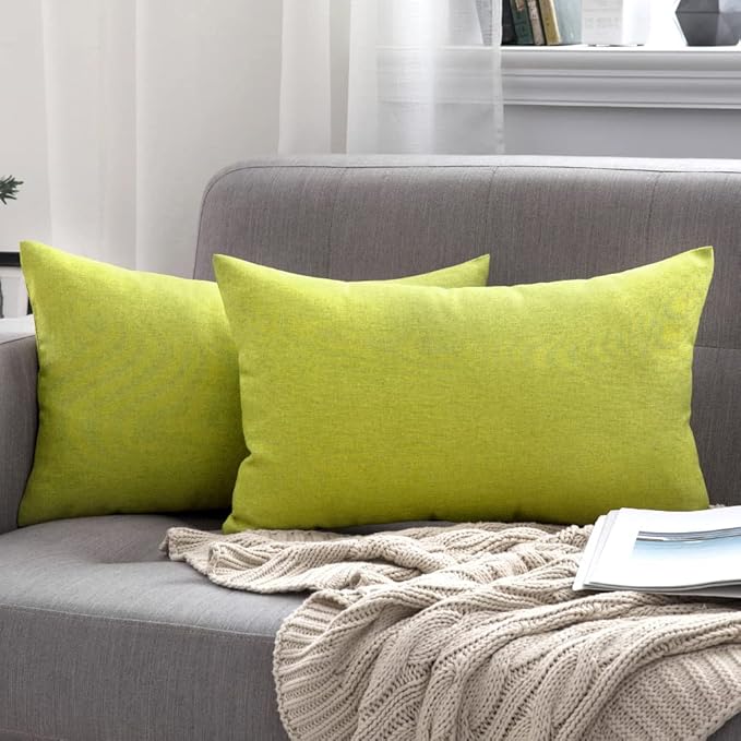 MIULEE Pack of 2 Decorative Outdoor Solid Waterproof Throw Pillow Covers Spring Faux Linen Garden Farmhouse Cushion Cases for Summer Patio Tent Balcony Couch Sofa 20x12 Inch Green