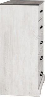 Prepac Rustic Ridge Farmhouse Dresser, Washed White Dresser for Bedroom, Chest of Drawers with 5 Drawers 18.5" D x 27.5" W x 43.5" H, ABDR-1605-1