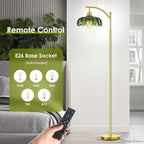 Gold Floor Lamp for Living Room with Remote Control,Unique Vintage Standing Tall Lamp,Mid Century Modern Floor Lamps Arc Green Glass Floor Lamps for Office Corner