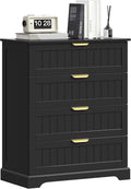 4 Wooden Drawer Dresser for Bedroom Storage, Modern Farmhouse Wood Chest of Drawers with Metal Handles, Wide Storage, Cabinet for Closet, Living Room, or Entryway Black