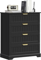 4 Wooden Drawer Dresser for Bedroom Storage, Modern Farmhouse Wood Chest of Drawers with Metal Handles, Wide Storage, Cabinet for Closet, Living Room, or Entryway Black