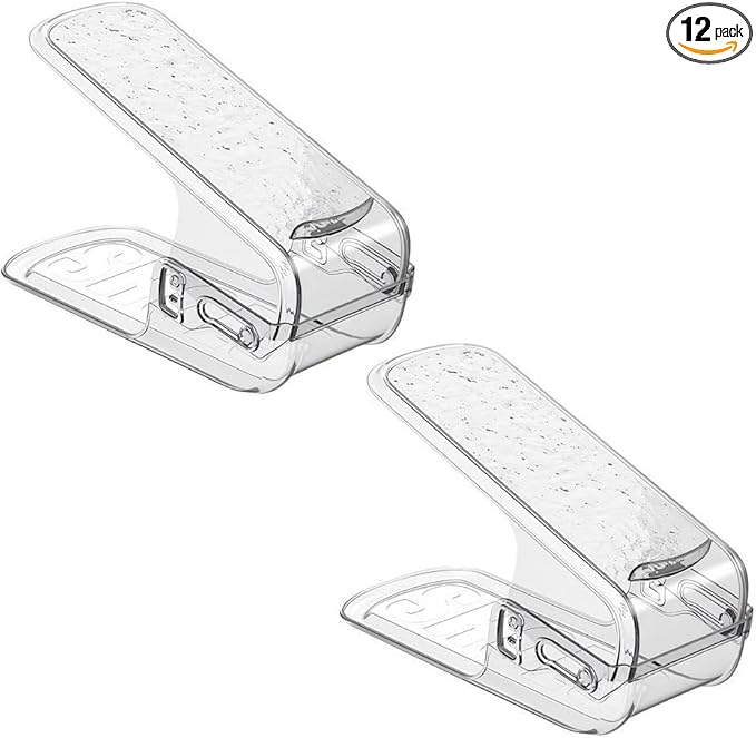 Clear Closet Shoe Slots Organizer 3-Level Adjustable Shoe Stackers For A Pair Of Shoes Double Layer Storage Space Saving Shoe Holder (Clear White, 2 Pack)