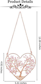 MANIFO Rose Quartz Crystal Tree Life Hanging Ornament Heart Healing Crystal Gemstone Hanging Decoration for Home Garden Window Wall Gifts