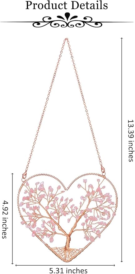 MANIFO Rose Quartz Crystal Tree Life Hanging Ornament Heart Healing Crystal Gemstone Hanging Decoration for Home Garden Window Wall Gifts