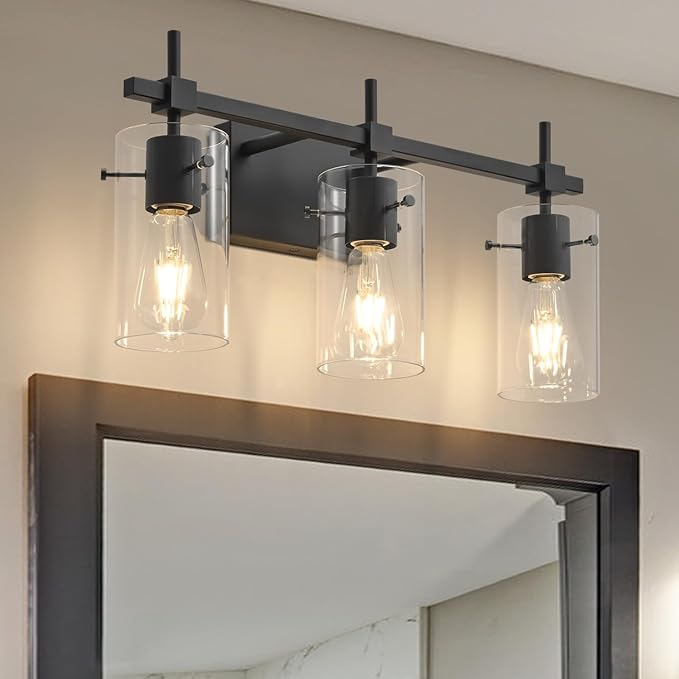 SOLFART 3 Lights Black Vanity Lights for Bathroom Wall Light Fixtures Bathroom Light Fixtures Over Mirror Bath Vanity Light Black