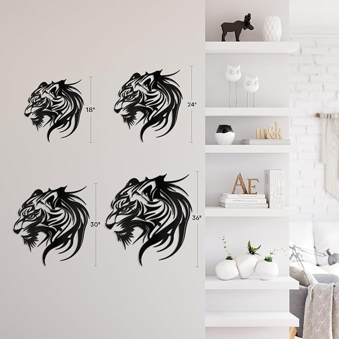 SIGNLEADER Metal Wall Art Decor Lion Minimalist Modern Abstract Wall Sculpture Hangings Home Decoration for Living Room, Bedroom, Bathroom, Kitchen, Outdoor - 30" Black
