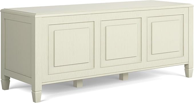 SIMPLIHOME Connaught Storage Bench - 51 inch Wide Solid Wood Trunk Bench in Antique White, Traditional Bench for Entryway with Lift-Up Lid and 3 Hidden Compartments