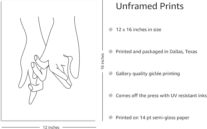 Y2K BOO Holding Hands UNFRAMED Wall Art Interlocking Fingers Continuous Line Drawing Love Connection 12x16 Inch Heavyweight Paper Studio Decor