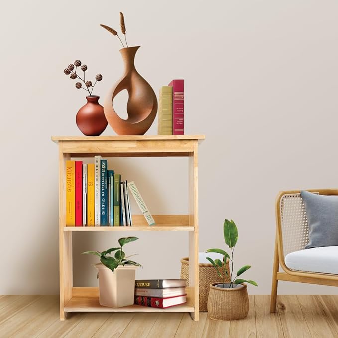 Natural Wood Bookshelf, 3 Tier Bookcase, Freestanding Display Storage Shelves Open Bookshelf for Bedroom, Living Room and Office (Brown, Open Table) (Natural, Table Open)
