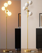 Lightdot Dimmable Globe Floor Lamp Mid Century Modern Floor Lamp with 5Pcs 3000K Bulbs Included Stepless Brightness Adjustable Gold Standing Lamps for Living Room/Bedroom/Sofa Beside/Corner Decor